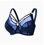 Elegant Sheer Mesh Underwire Minimizer Bra with Strappy Center Detailing