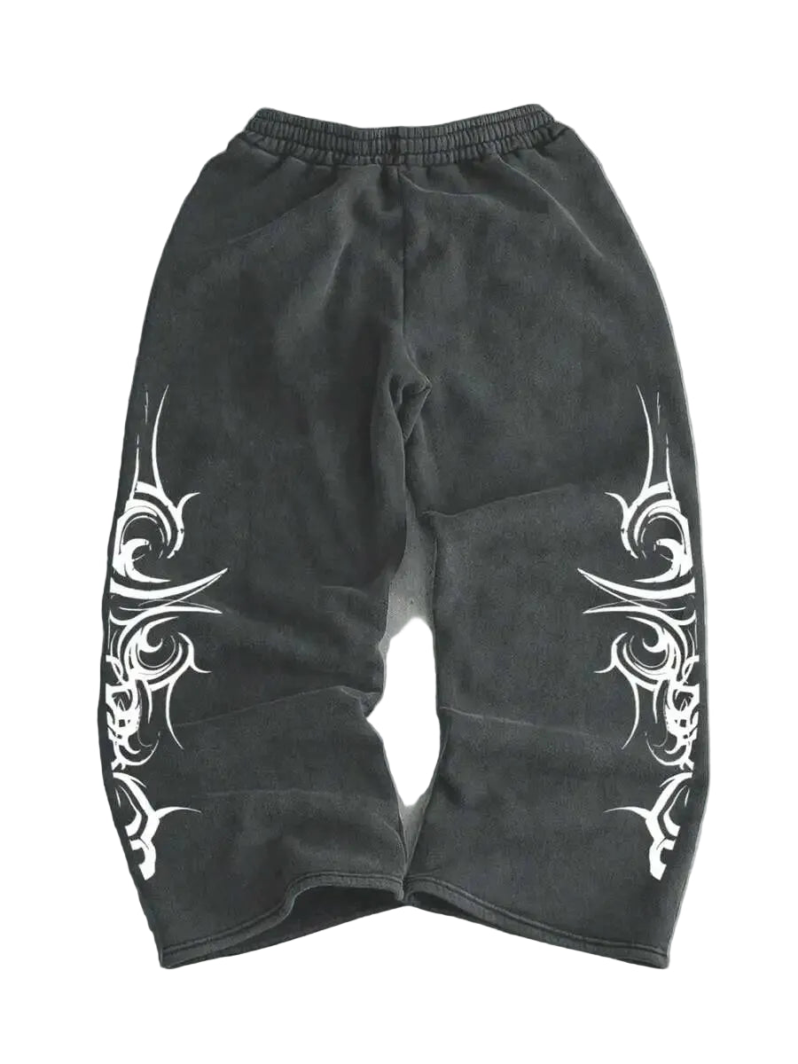 Men's Loose-Fit Graphic Print Straight-Leg Sweatpants with Elastic Waist Casual Streetwear Style