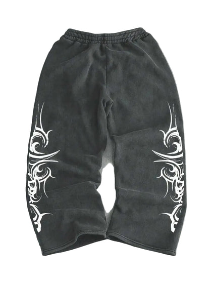 Men's Loose-Fit Graphic Print Straight-Leg Sweatpants with Elastic Waist Casual Streetwear Style