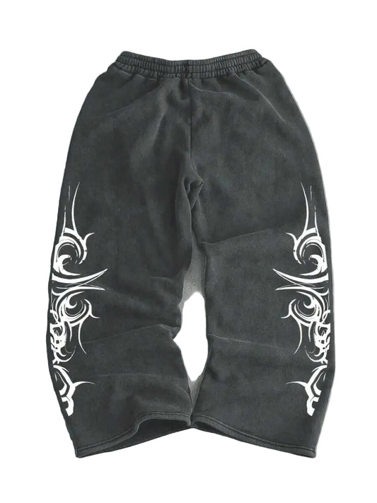 Men's Loose-Fit Graphic Print Straight-Leg Sweatpants with Elastic Waist Casual Streetwear Style