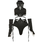 Cutout Mock Neck Bodysuit with Detachable Sleeve Style Alternative Fashion