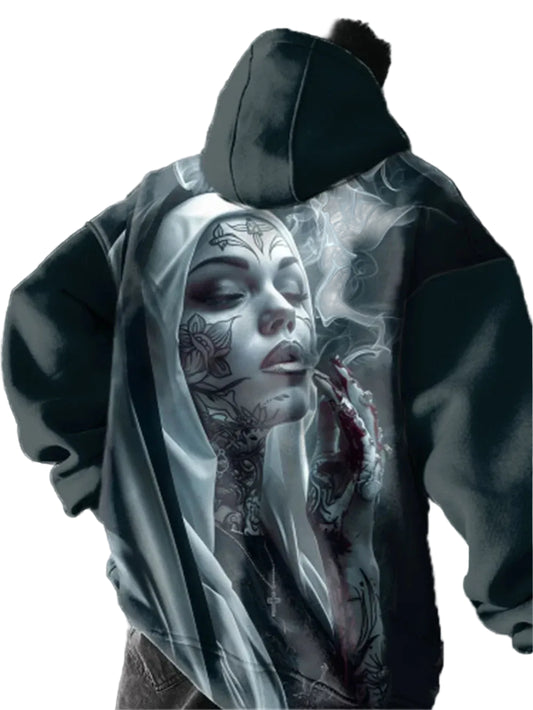 Dark Anime Oversized Hoodie with Gothic Manga Graphic Aesthetic