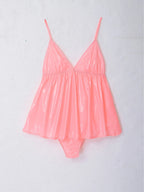 Vibrant V-Neck Babydoll and Matching Panty Set with Flowing Silhouette