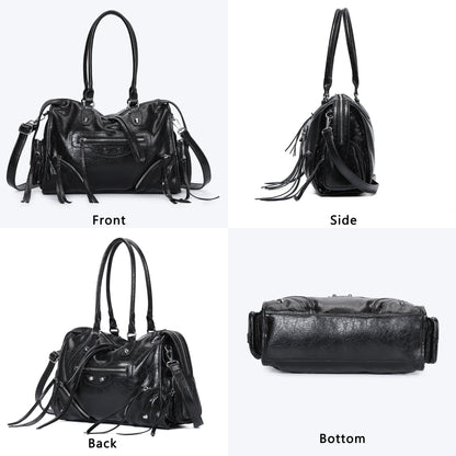 Vintage Inspired Rivet Tote Bag with Tassel Accents Y2K Streetwear Style