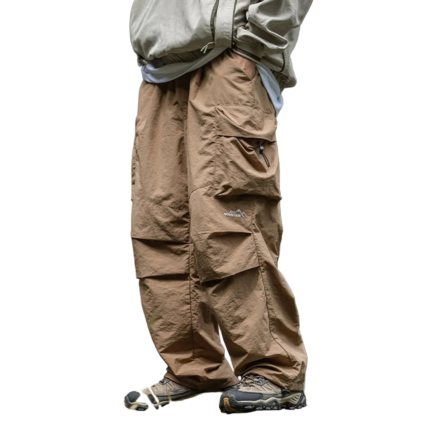 Men's Relaxed Parachute Cargo Pants with Oversized Utility Pockets and Outdoor Casual Style