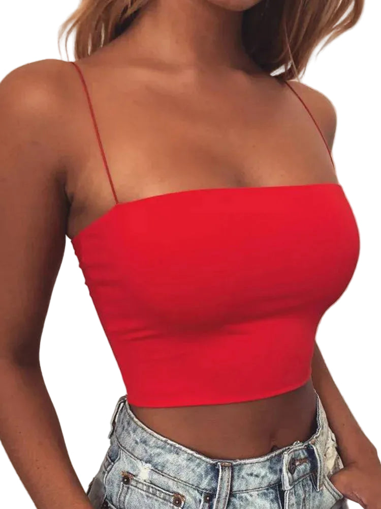 Minimalist Spaghetti Strap Crop Top with Slim Fit Everyday Streetwear Style