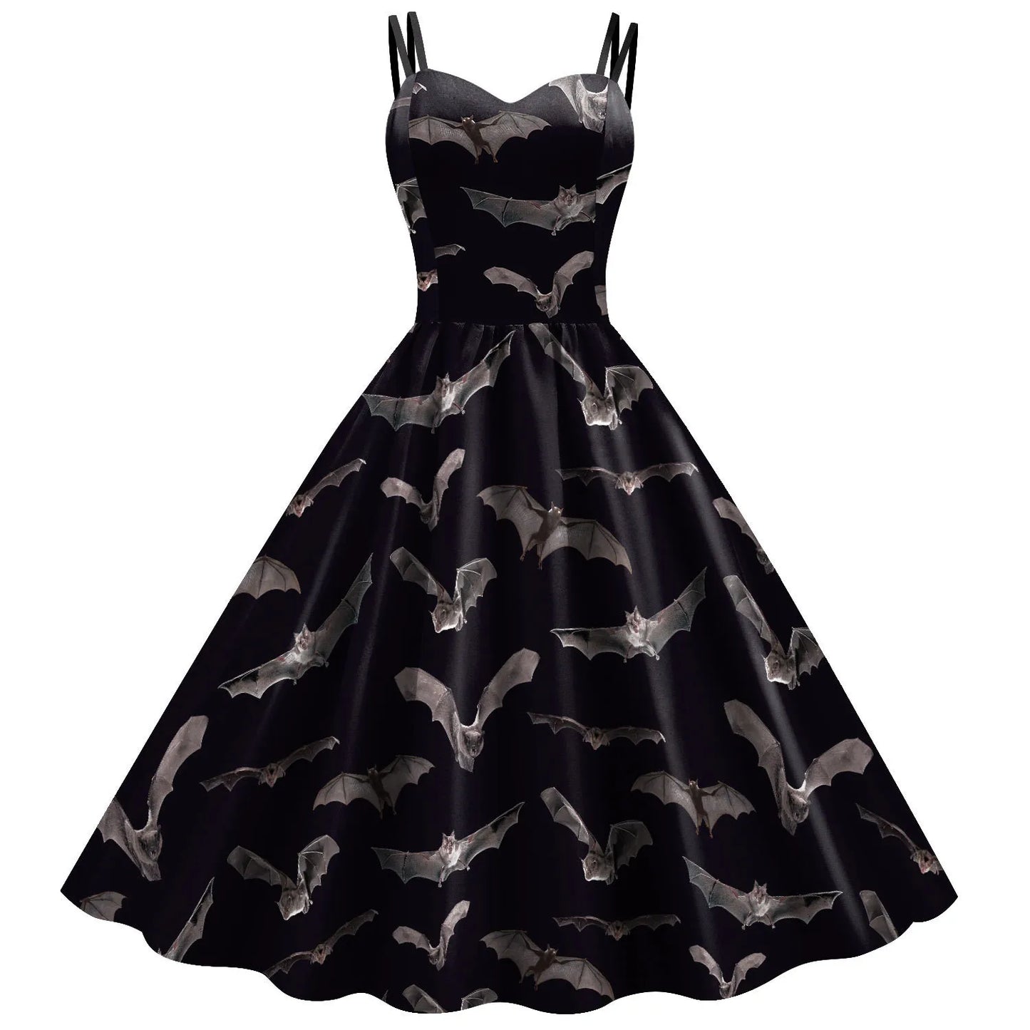Vintage Bat Print Gothic Fit and Flare Alternative Fashion Dress