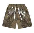 Men's Loose Graphic Print Drawstring Sports Shorts with Distressed Streetwear Inspired Design