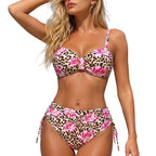 Mixed Animal and Floral Print High-Waisted Bikini with Side Ruching