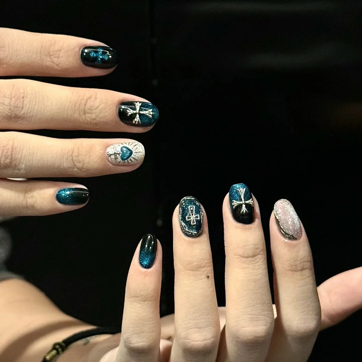 Gothic Cross Inspired Press On Nails with Alternative Statement Artwork