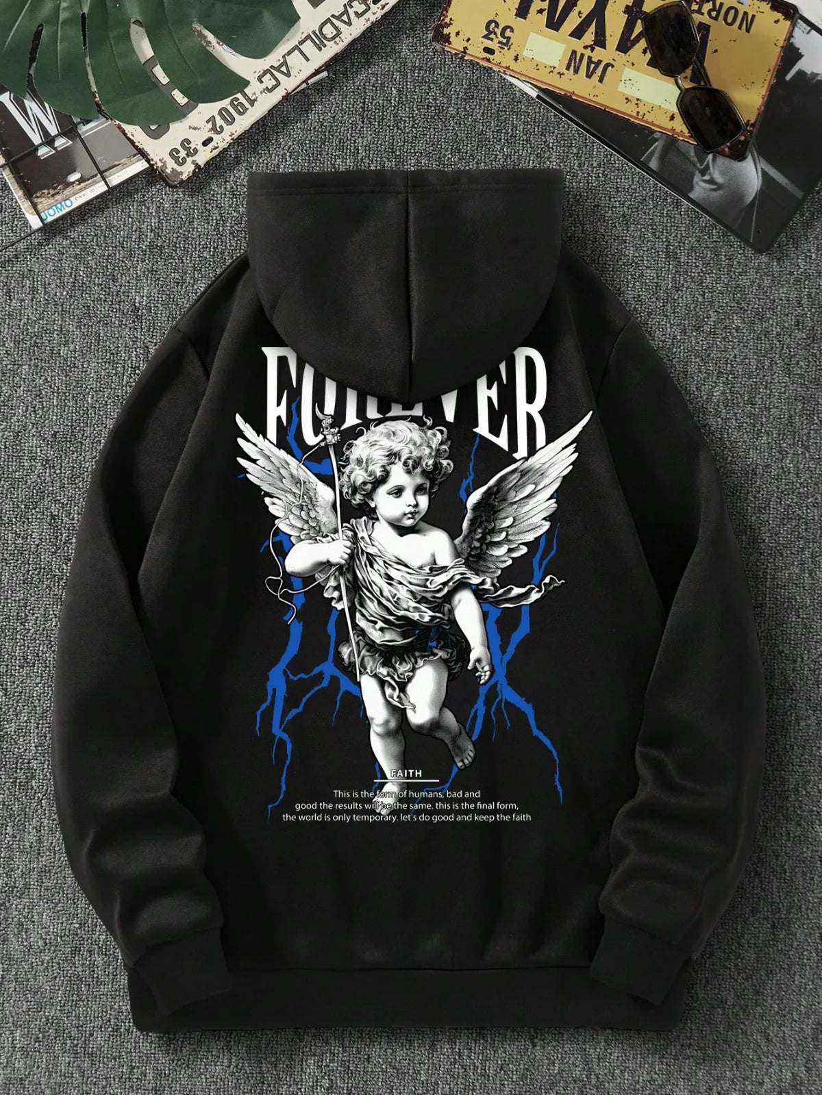 Anime Gothic Streetwear Hoodie with Retro Manga Angel Graphic Design