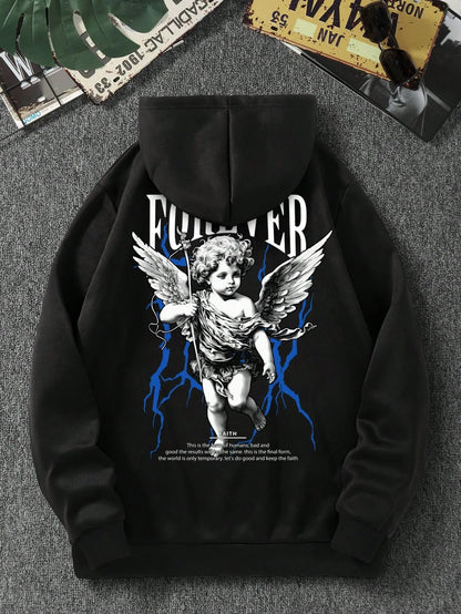 Anime Gothic Streetwear Hoodie with Retro Manga Angel Graphic Design