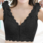 Romantic Plum Floral Lace Plunge Bra with Front Zipper Closure