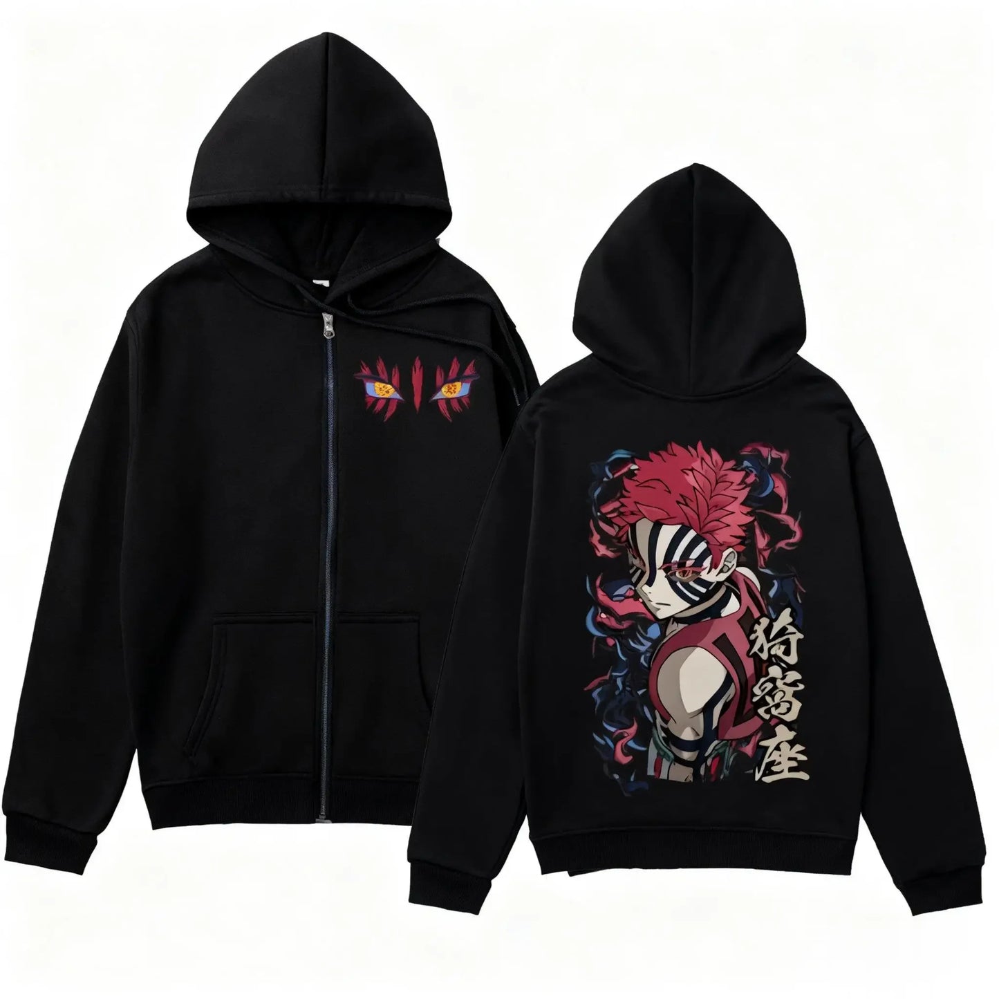 Anime-Inspired Manga Streetwear Zip Hoodie with Fierce Warrior Graphic
