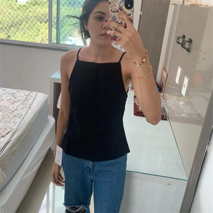 Minimalist Backless Spaghetti Strap Tank Top with Slim Fit Everyday Streetwear Style