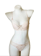 French Eyelash Lace Balconette Demi Bra and Sheer Low-Rise Hipster Panty Set