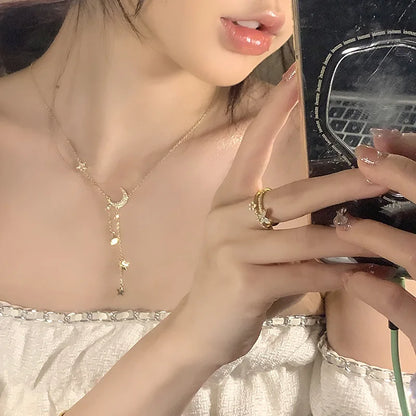 Celestial Moon and Star Drop Necklace for Dark Feminine Styling