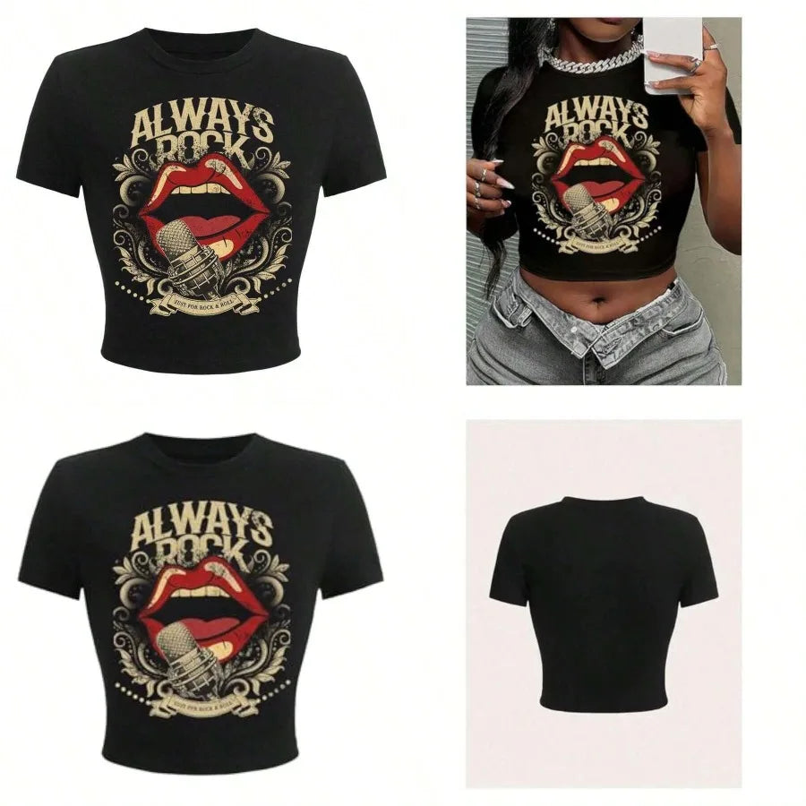 Graphic Artwork Crop Tee with Fitted Silhouette and Alternative Streetwear Appeal