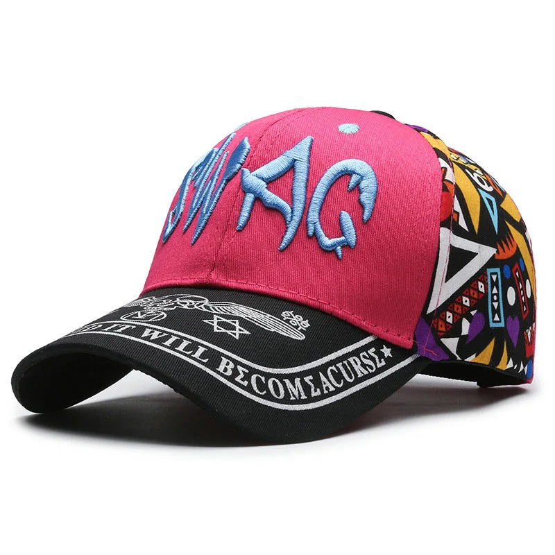 Graffiti Print Embroidered Baseball Cap Adjustable Curved Brim Urban Streetwear Fashion Hat
