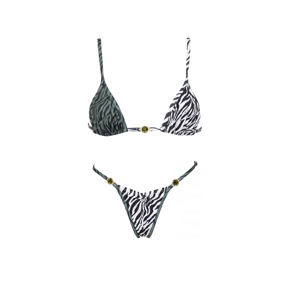 Three-Piece Zebra Print Swimwear Set with Matching Sheer Mesh Pants