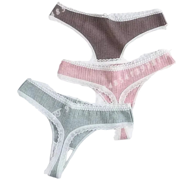 Women’s Delicate Lace Low-Rise Thong with Floral-Style Trim, Minimal G-String Silhouette and Solid Color Design