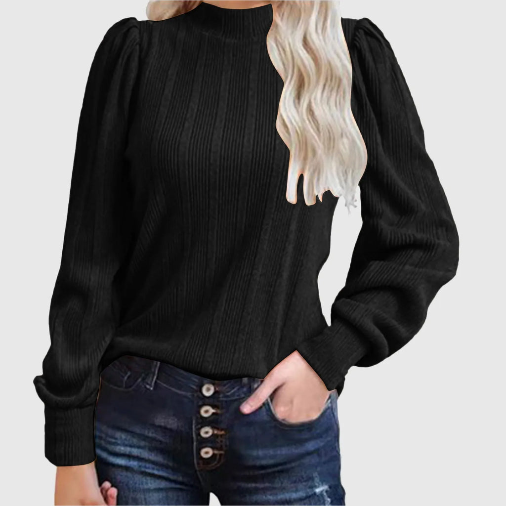 Women's Mock Neck Knit Sweater with Relaxed Long Sleeve Everyday Silhouette