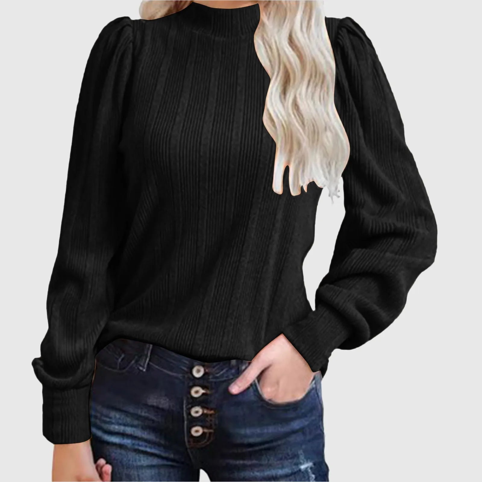 Women's Mock Neck Knit Sweater with Relaxed Long Sleeve Everyday Silhouette