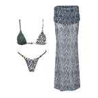Three-Piece Zebra Print Swimwear Set with Matching Sheer Mesh Pants