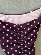 Retro Polka Dot Triangle String Bikini with Contrast Pink Straps