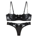 Alluring Black Sheer Mesh and Lace Appliqué Intimates Set