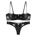 Alluring Black Sheer Mesh and Lace Appliqué Intimates Set