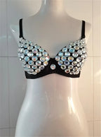 Glamorous Rhinestone-Studded Plunge Bra with Crystal Embellishments