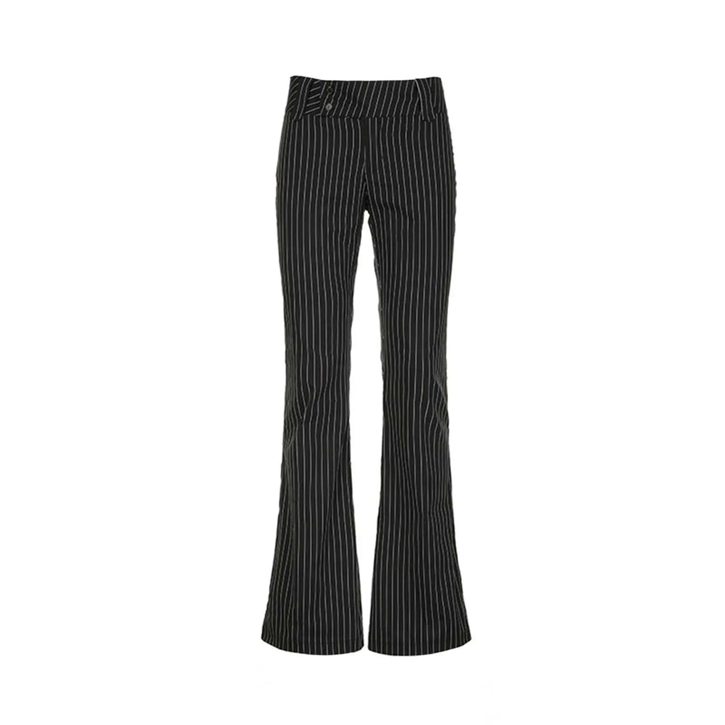 Low Rise Wide Leg Flared Casual Pants with Vertical Stripe Streetwear Style