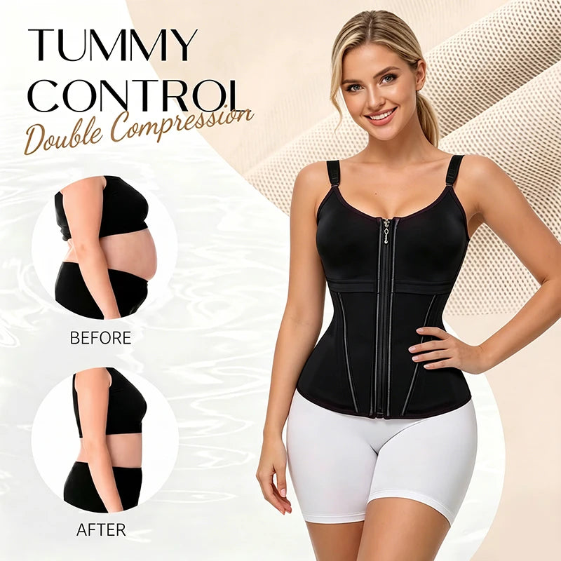 Underbust Waist Cincher Vest with Adjustable Straps and Zip Closure