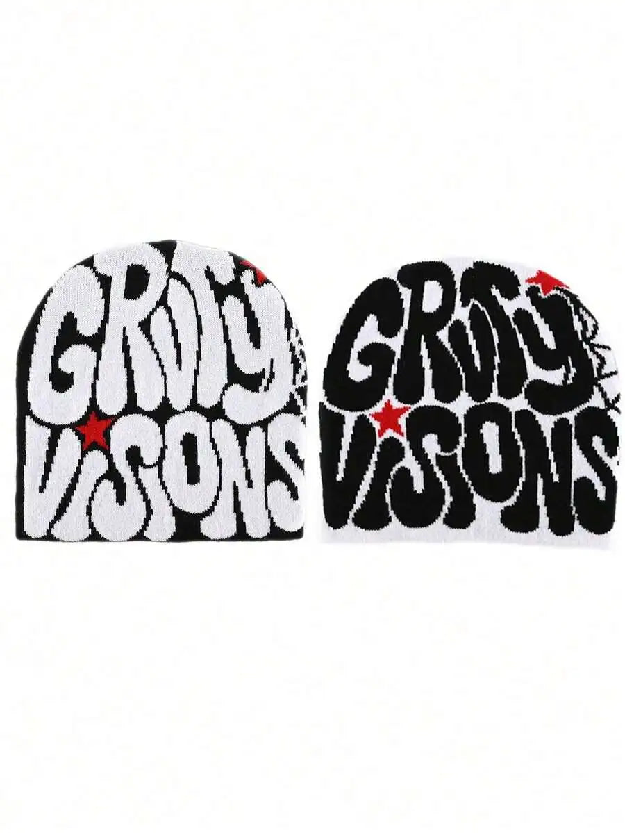 Bold Typography Acrylic Knit Beanie for Contemporary Streetwear Winter Casual Everyday Fashion Style
