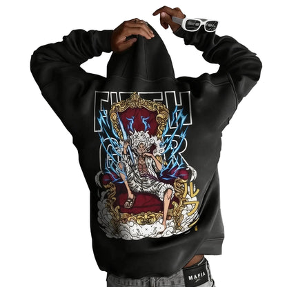 Anime Manga Streetwear Hoodie With Oversized Throne Graphic Illustration Design