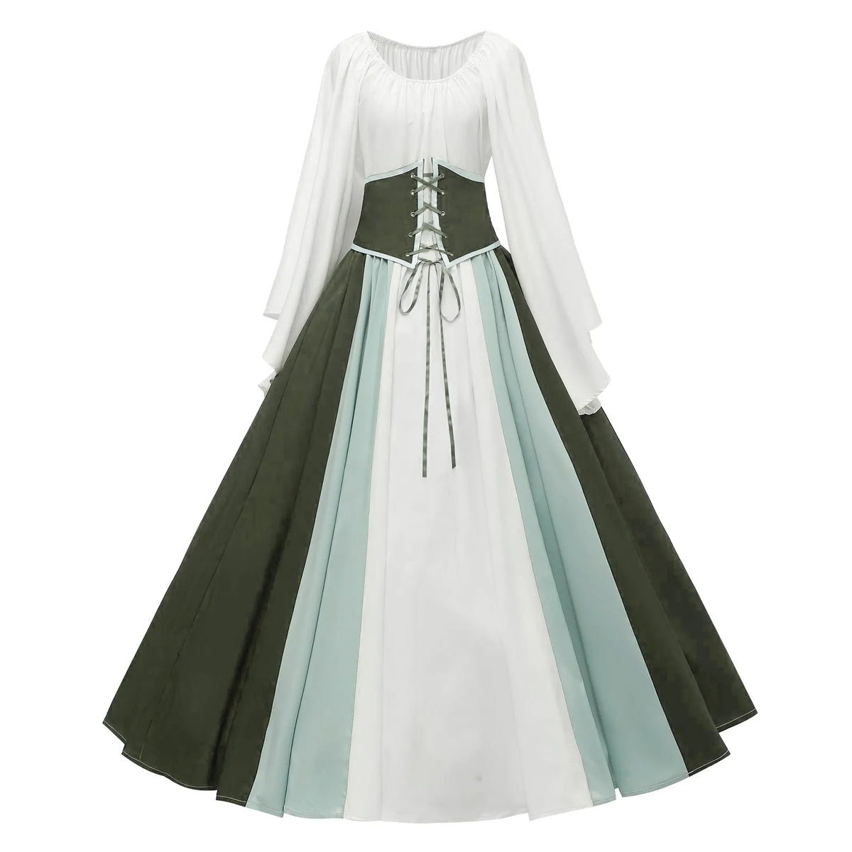 Vintage Corset Waist Color Block Alternative Fashion Midi Dress - BigCat Streetwear