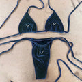 Deep Plum Velvet-Texture String Bikini with Delicate Hardware Accents