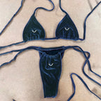 Deep Plum Velvet-Texture String Bikini with Delicate Hardware Accents