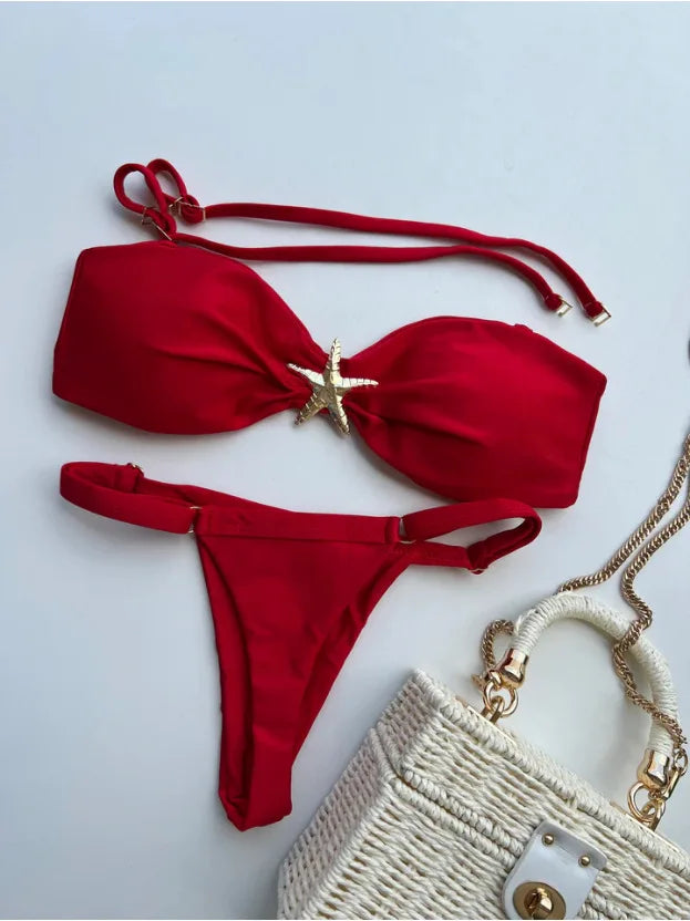 Fierce Mixed Animal Print Bandeau Bikini with Center O-Ring Hardware