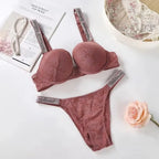 Vivid Magenta Contour Bra and Thong Set with Crystal-Embellished Straps
