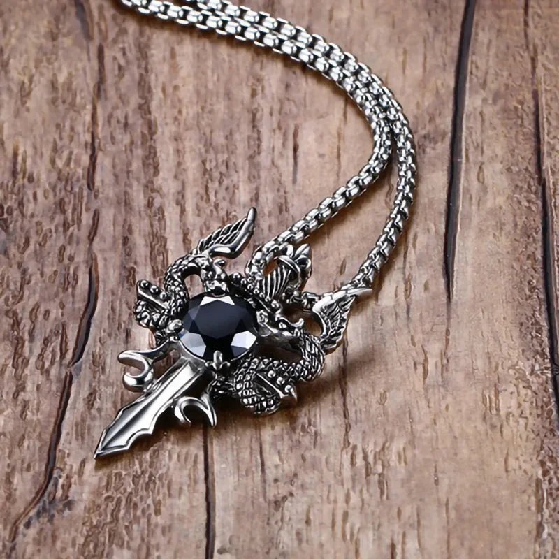 Dragon Sword Cross Pendant Necklace for Gothic Alternative Fashion