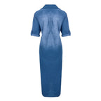 Oversized V-Neck Denim Inspired Maxi Dress with Half Sleeves and Side Slits