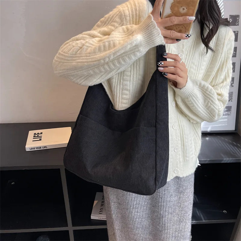 Relaxed Textured Tote Shoulder Bag with Large Capacity Carry Design