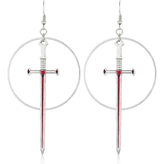 Medieval Sword Hoop Earrings for Gothic Punk and Alternative Styling
