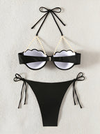 Structured Seashell Underwire Bikini with Pearl-Embellished Straps