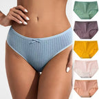 Seven-Piece Ribbed Cotton Blend Mid-Rise Brief Set with Bow Detail