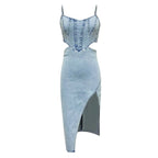Textured Sleeveless Midi Dress with Side Slit and Contoured Silhouette