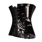 High-Shine Black Faux Leather Underbust Waist Cincher with Front Metal Busk
