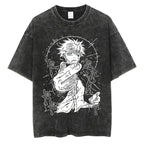 Vintage Washed Oversized Graphic Streetwear Tee with Illustrated Urban Art Design